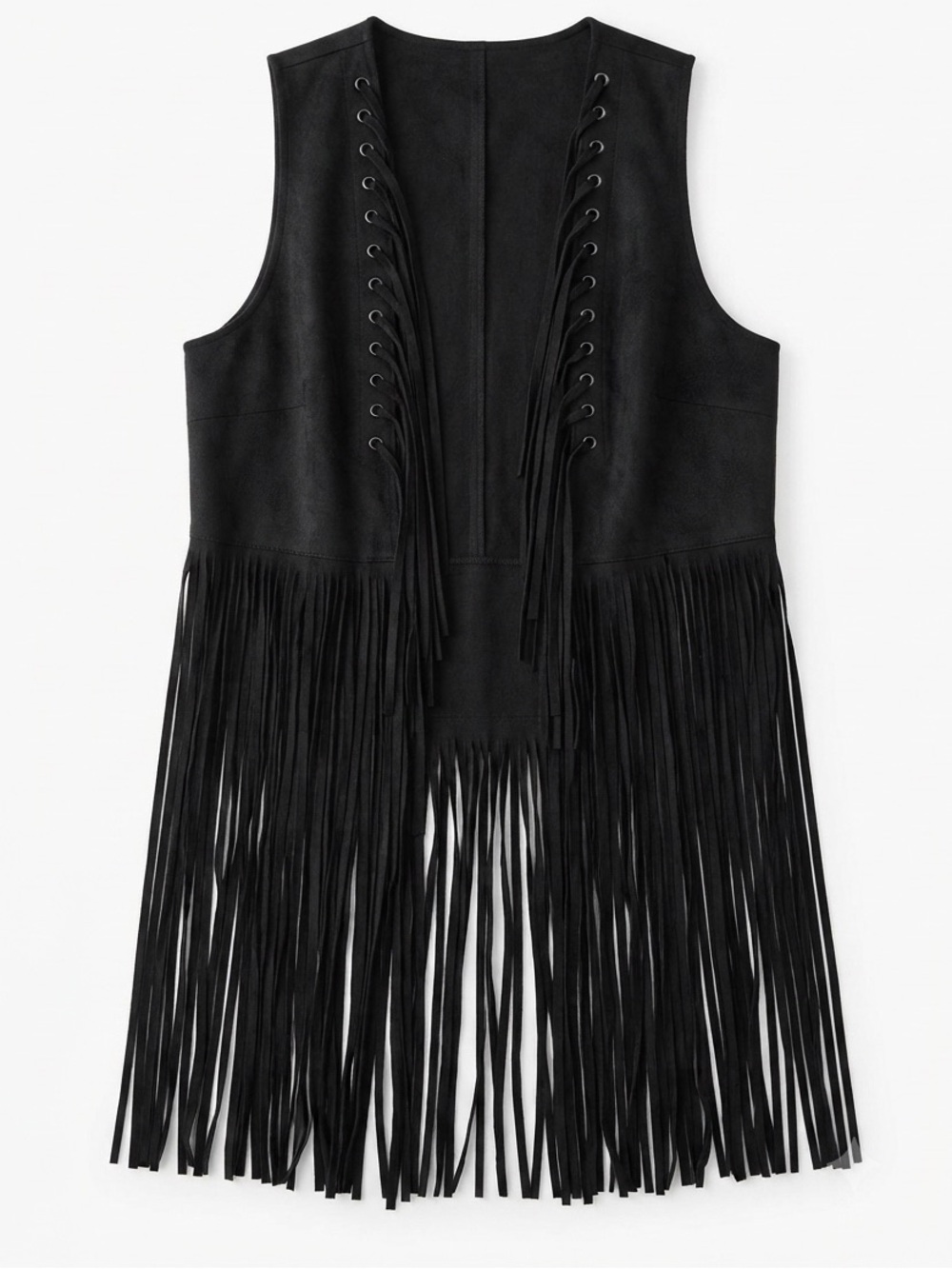 Black Fringe Suede Sleeveless Vest